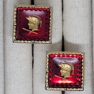 VINTAGE Red Roman Spartan Trojan Soldier Cameo Square Cufflinks